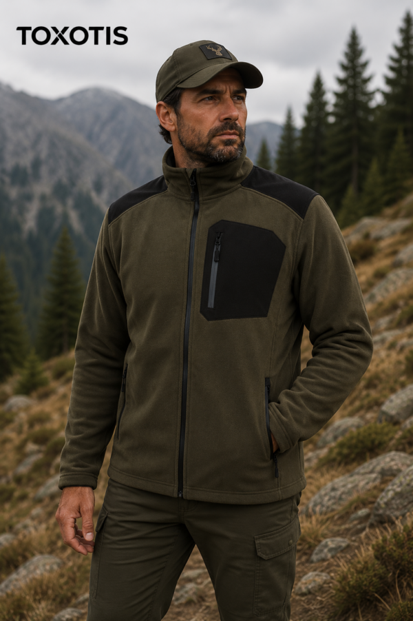 zακετα fleece αδιαβροχη toxotis active wear χακι μαυρο / κωδ. tox 1008