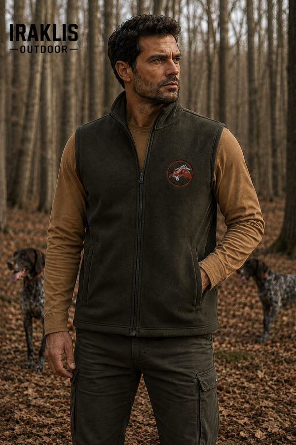 Γιλέκο Κυνηγιού fleece Χακί με Κέντημα Μπεκατσα κωδ. irk 457